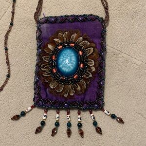 Handcrafted Velvet, Feather & Blue Stone Bag